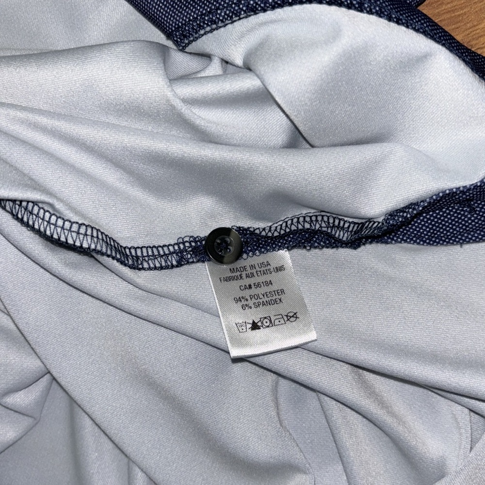 Master’s Navy Blue and White Stripe Polo Shirt | Size Large - Picture 4 of 5